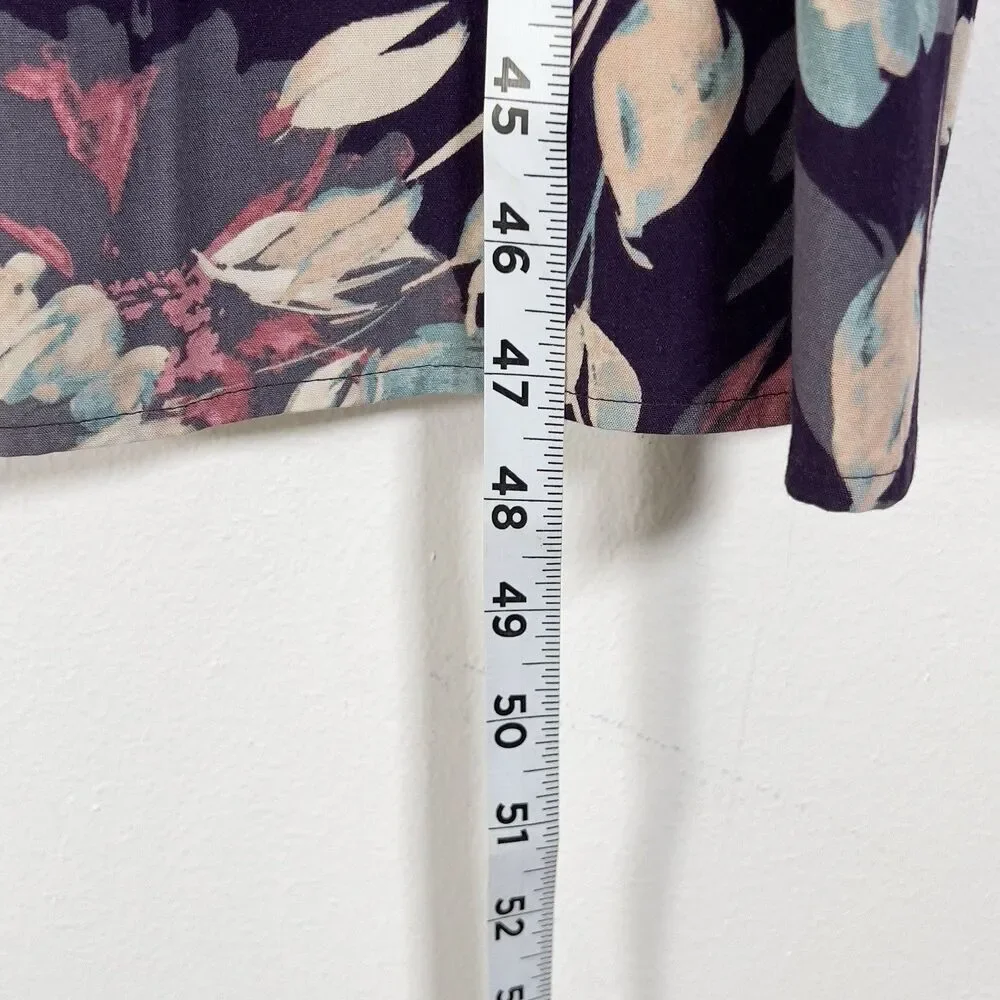 J Jill Vista Midi Dress Sz L Black Cherry Floral V-Neck Short Sleeve Pockets - Picture 10 of 10